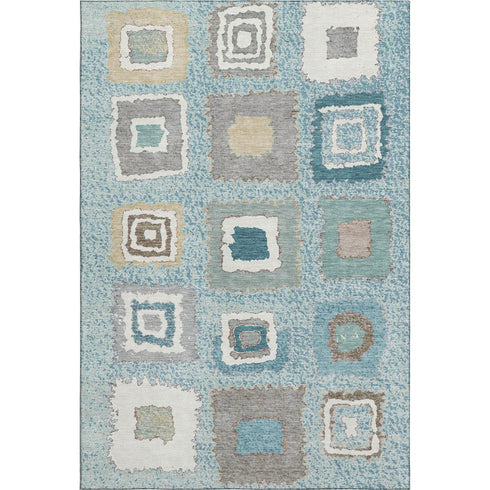 8' X 10' Teal Ivory And Beige Geometric Washable Area Rug With UV Protection