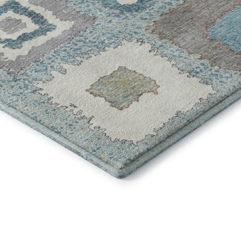 8' X 10' Teal Ivory And Beige Geometric Washable Area Rug With UV Protection