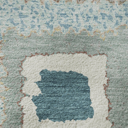 8' X 10' Teal Ivory And Beige Geometric Washable Area Rug With UV Protection
