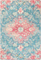 8' X 10' Blue Pink And Ivory Medallion Distressed Area Rug