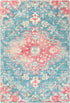8' X 10' Blue Pink And Ivory Medallion Distressed Area Rug