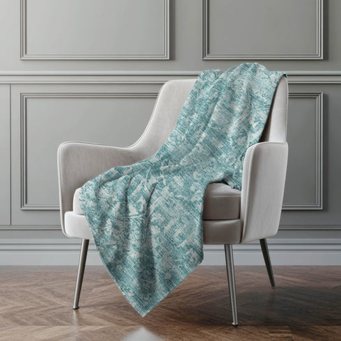 50" X 70" Blue And Ivory Damask Plush Throw Blanket