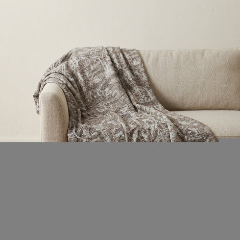 50" X 70" Brown And Beige Damask Polyester Woven Plush Throw Blanket