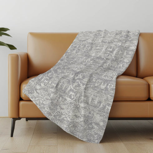 50" X 70" Gray And Ivory Damask Polyester Woven Plush Throw Blanket
