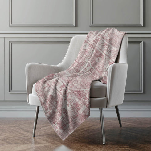 50" X 70" Pink And Ivory Damask Microfiber Plush Throw Blanket