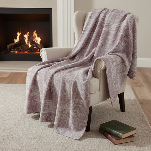 50" X 70" Pink And Ivory Damask Microfiber Plush Throw Blanket