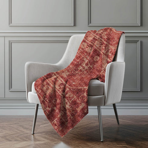 50" X 70" Red And Maroon Damask Polyester Woven Plush Throw Blanket