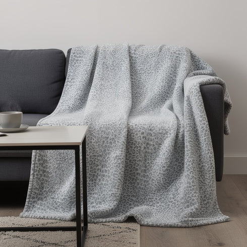 50" X 70" Gray And Ivory Leopard Microfiber Plush Throw Blanket