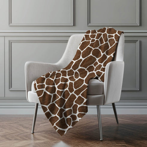 50" X 70" Coffee And Ivory Giraffe Microfiber Plush Throw Blanket