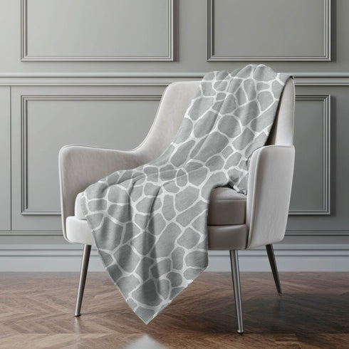 50" X 70" Gray And Ivory Giraffe Microfiber Plush Throw Blanket