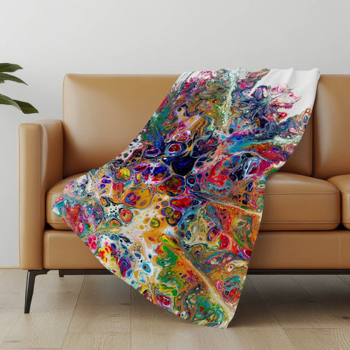 50" X 70" White Blue And Gold Abstract Microfiber Plush Throw Blanket