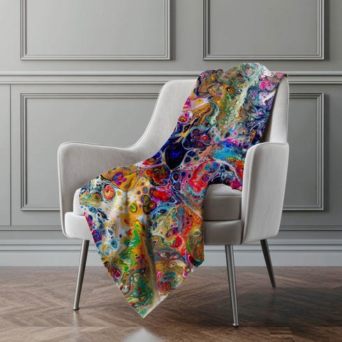 50" X 70" White Blue And Gold Abstract Microfiber Plush Throw Blanket
