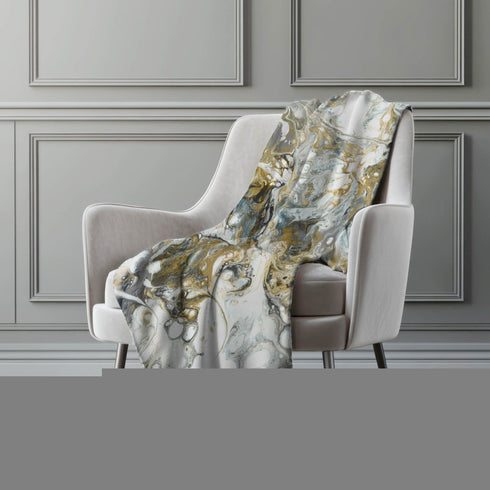 50" X 70" Gray And Ivory Abstract Polyester Woven Plush Throw Blanket