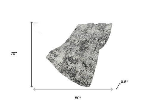 50" X 70" Gray And Silver Abstract Polyester Woven Plush Throw Blanket