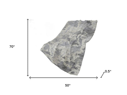 50" X 70" Gray And Silver Abstract Polyester Woven Plush Throw Blanket