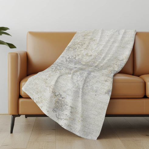 50" X 70" Ivory And Beige Abstract Microfiber Plush Throw Blanket