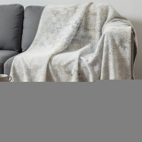50" X 70" Ivory And Beige Abstract Microfiber Plush Throw Blanket