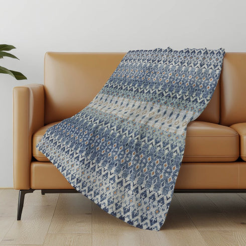 50" X 70" Blue And Orange Geometric Microfiber Plush Throw Blanket