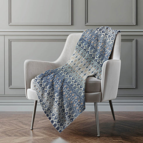 50" X 70" Blue And Orange Geometric Microfiber Plush Throw Blanket