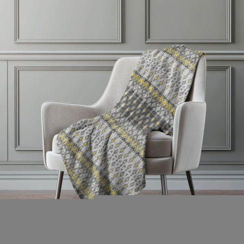 50" X 70" Gray And Gold Geometric Polyester Woven Plush Throw Blanket