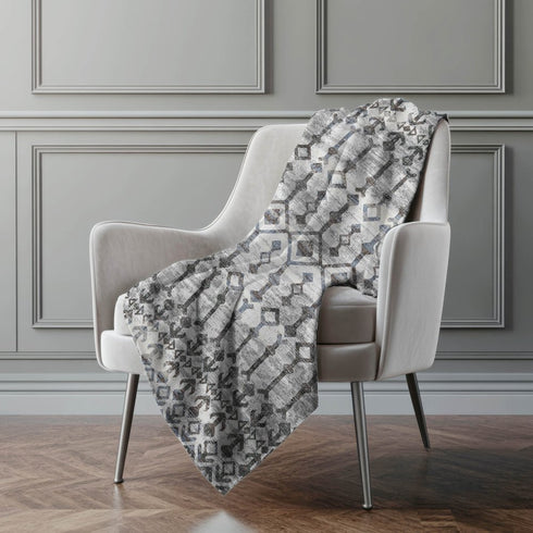 50" X 70" Charcoal And Gray Geometric Microfiber Plush Throw Blanket