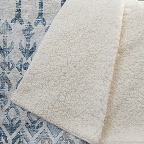 50" X 70" Ivory And Teal Geometric Microfiber Plush Throw Blanket