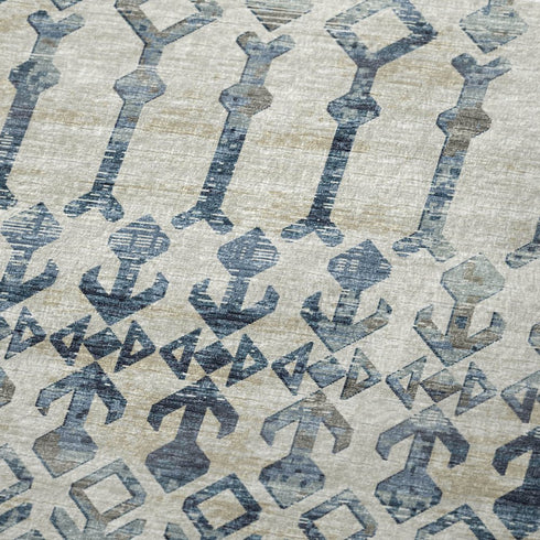 50" X 70" Ivory And Teal Geometric Microfiber Plush Throw Blanket