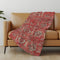 50" X 70" Red Pewter And Beige Damask Microfiber Plush Throw Blanket