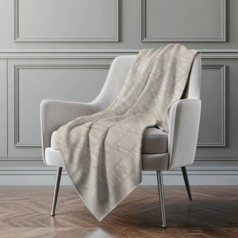 50" X 70" Ivory And Beige Geometric Microfiber Plush Throw Blanket