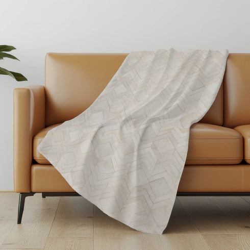 50" X 70" Ivory And Beige Geometric Microfiber Plush Throw Blanket