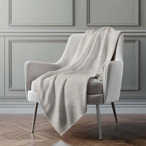50" X 70" Ivory And Beige Geometric Microfiber Plush Throw Blanket