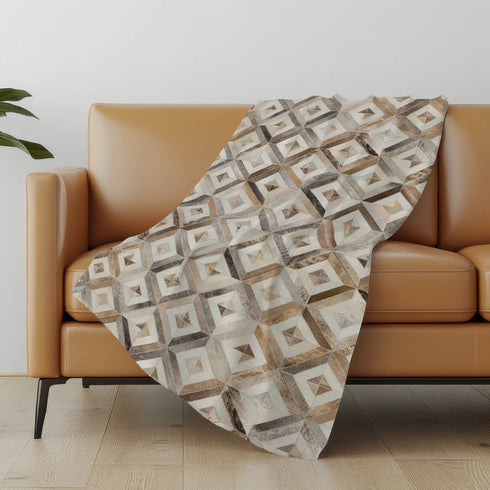 50" X 70" Gray And Brown Geometric Microfiber Plush Throw Blanket