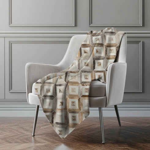 50" X 70" Gray And Brown Geometric Microfiber Plush Throw Blanket