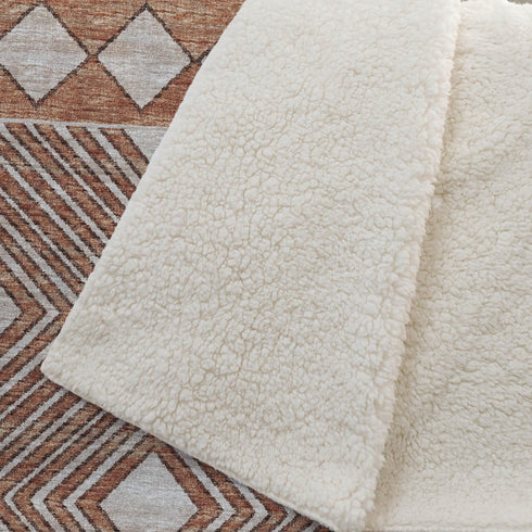 50" X 70" Rust And Ivory Geometric Microfiber Plush Throw Blanket