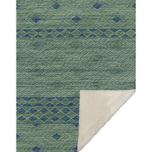 50" X 70" Green And Blue Geometric Microfiber Plush Throw Blanket