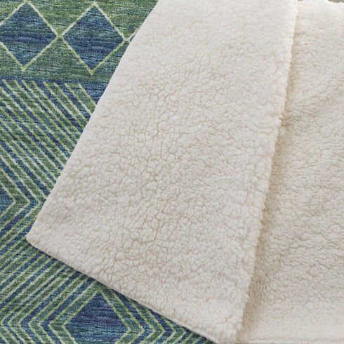 50" X 70" Green And Blue Geometric Microfiber Plush Throw Blanket