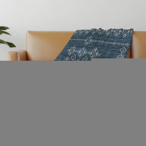 50" X 70" Blue And Rust Geometric Polyester Woven Plush Throw Blanket