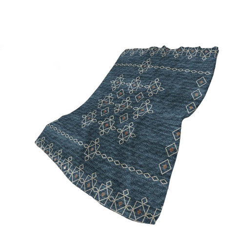 50" X 70" Blue And Rust Geometric Polyester Woven Plush Throw Blanket