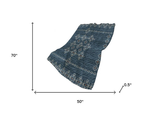50" X 70" Blue And Rust Geometric Polyester Woven Plush Throw Blanket