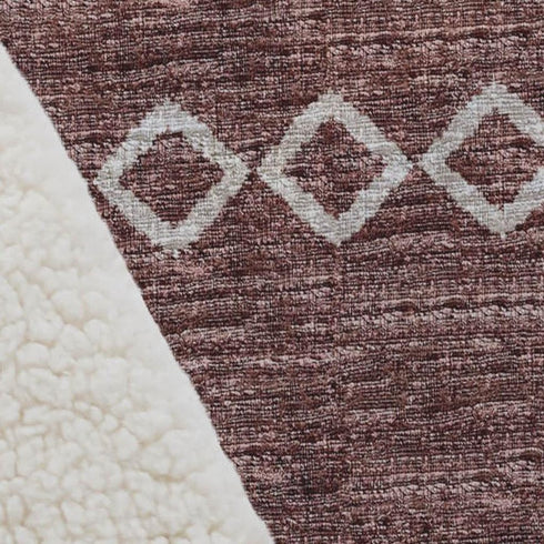 50" X 70" Rust And Ivory Geometric Polyester Woven Plush Throw Blanket