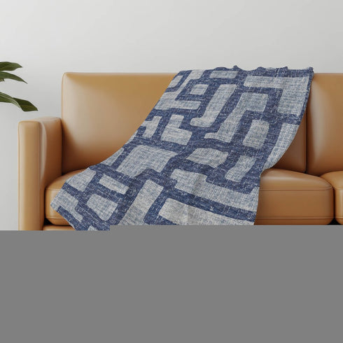 50" X 70" Blue And Silver Abstract Polyester Woven Plush Throw Blanket