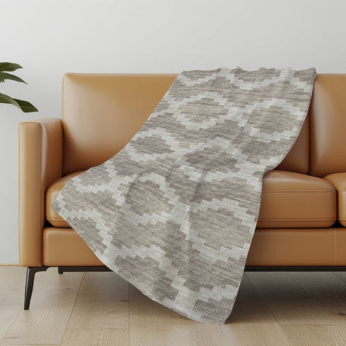 50" X 70" Tan And Beige Geometric Polyester Woven Plush Throw Blanket