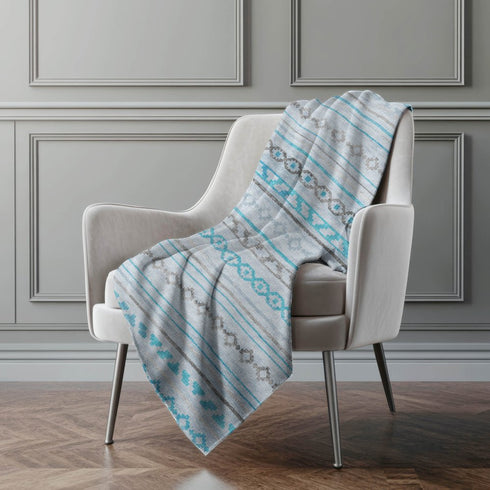 50" X 70" Turquoise And Gray Geometric Microfiber Plush Throw Blanket