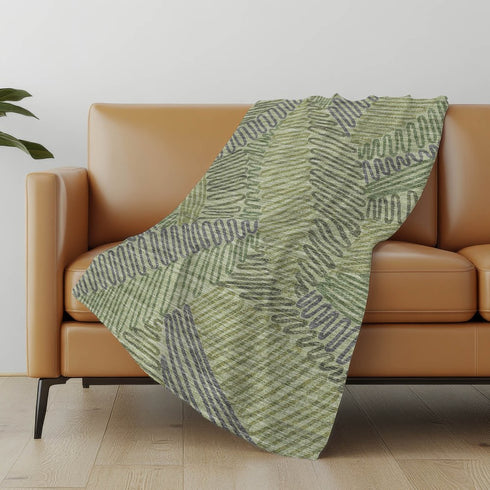 50" X 70" Green And Gray Abstract Microfiber Plush Throw Blanket