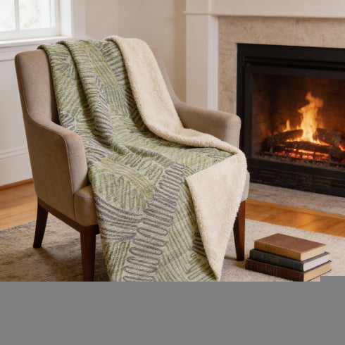 50" X 70" Green And Gray Abstract Microfiber Plush Throw Blanket