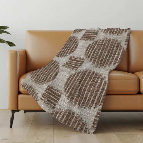 50" X 70" Brown And Beige Geometric Polyester Woven Plush Throw Blanket
