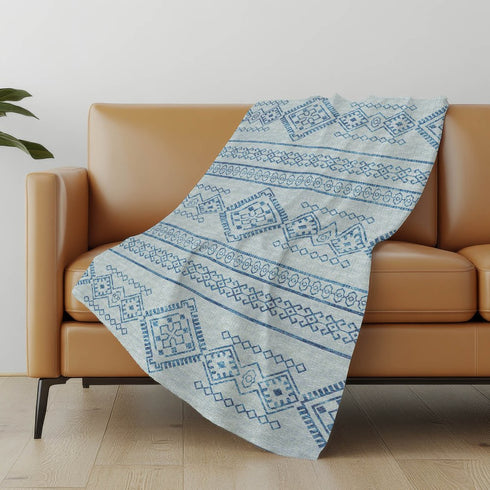 50" X 70" Blue And Light Blue Geometric Microfiber Plush Throw Blanket