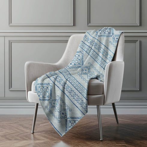 50" X 70" Blue And Light Blue Geometric Microfiber Plush Throw Blanket