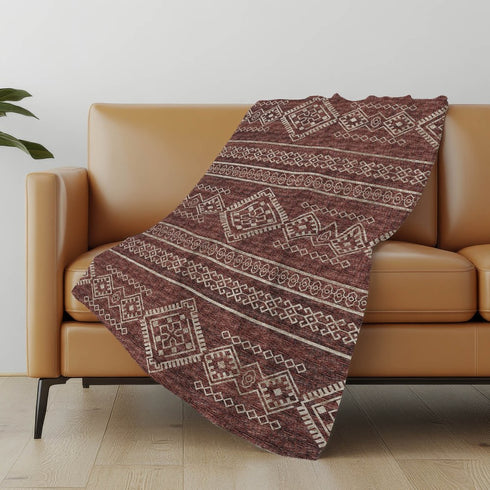 50" X 70" Rust And Ivory Geometric Microfiber Plush Throw Blanket
