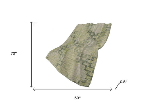 50" X 70" Green And Beige Abstract Polyester Woven Plush Throw Blanket